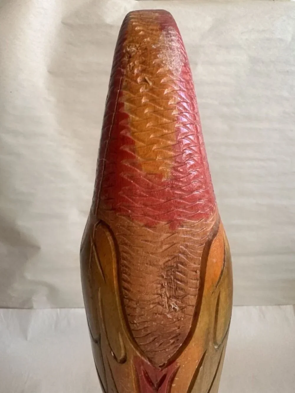 Vintage Hand Carved Wooden Parrot Sculpture 18” Tropical Folk Art Bird Coastal